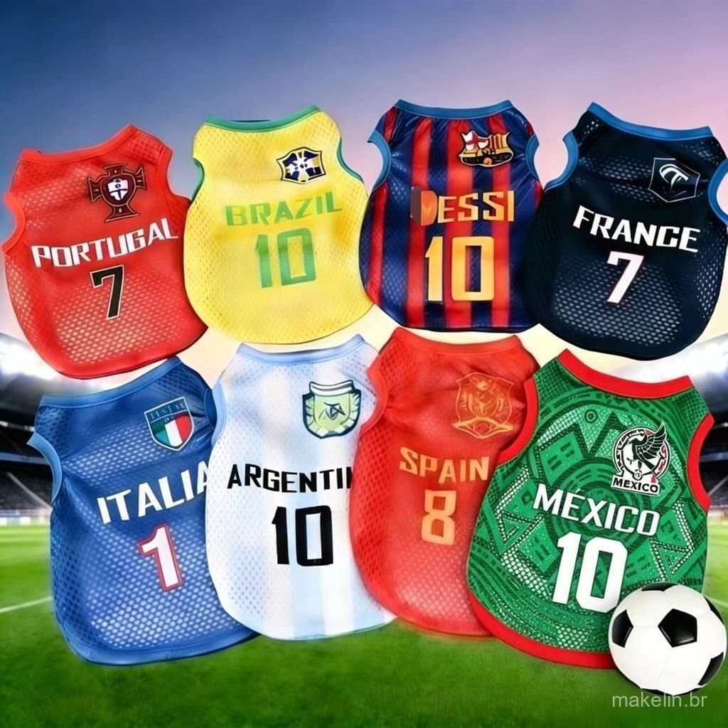 Roupas para cães, roupas de copa do mundo para cães, coletes casuais para gatos, vestuário de malha estilo futebol para