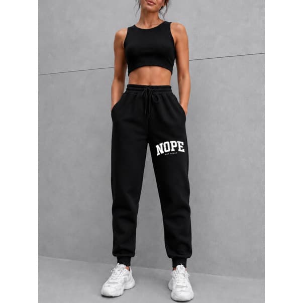Calça Moletom Unissex Estampada Nope Not Today 046 Elástico na Cintura Com Bolsos Punho Frio Inverno