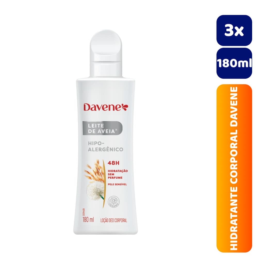 Kit 3x Hidratante Corporal Davene Leite de Aveia Hipoalergênico 180ml