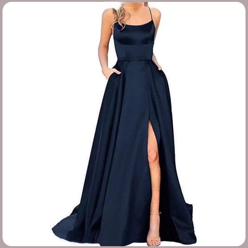 Prom Vestidos Longos Femininos Elegantes Sem Costascrisn Satin Spaghetti Festa De Finalistas Fenda Lateral