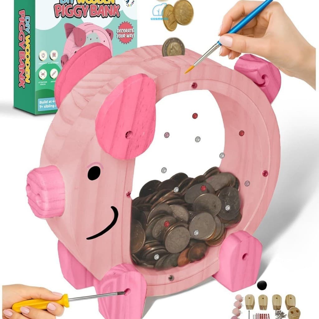 Mealheiro De Madeira De Desenho Animado-Banco De Moedas De Quebra-Cabeça DIY Para Dinheiro De Bolso Infantil