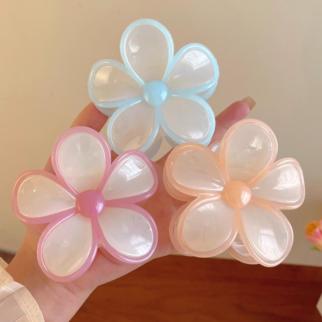 [Estoque pronto] Dopamina Flor Grab Clip Feminino Volume de Cabelo Pequena Bobina de Verão Grampo de Cabelo Cabeça Trase
