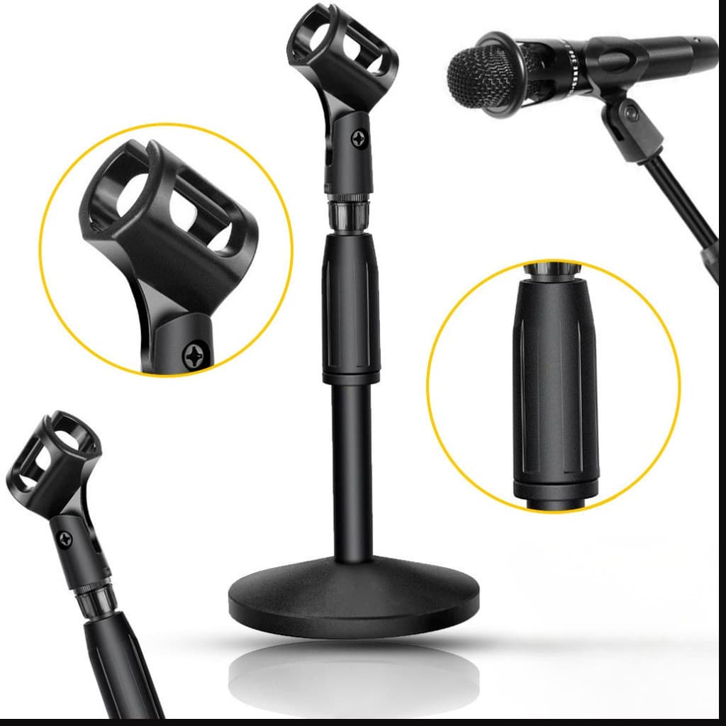 Suporte Pedestal de Mesa Para Microfone Base Redonda Ajustável