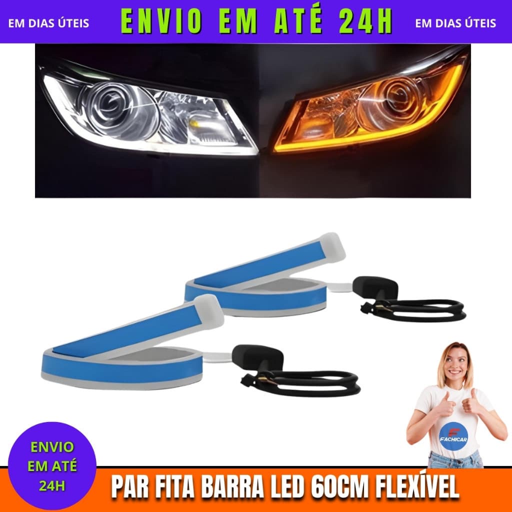 Par Fita Barra Led 60cm Flexível Drl Seta Sequencial