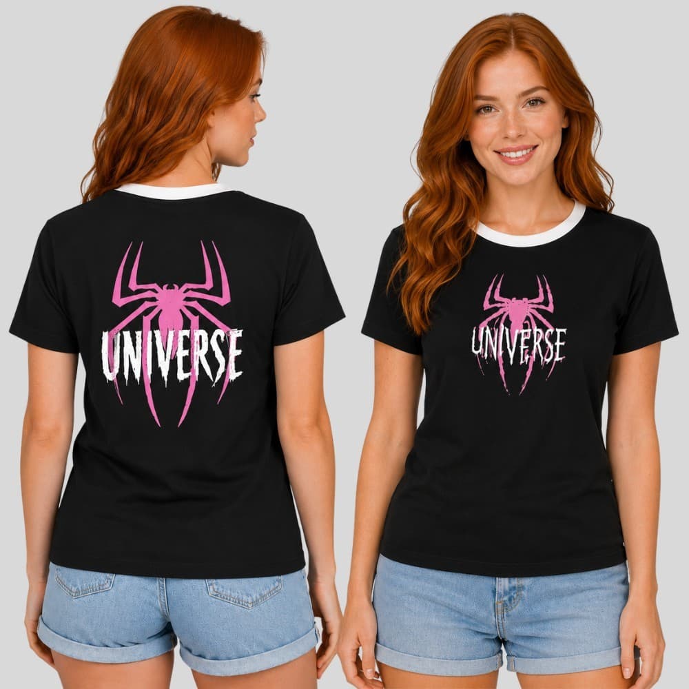 Camiseta Blusa T-Shirts Feminina Aranha UNIVERSE Camiseta !00% Algodão Malha 30.1 Penteada de Qualidade Premium