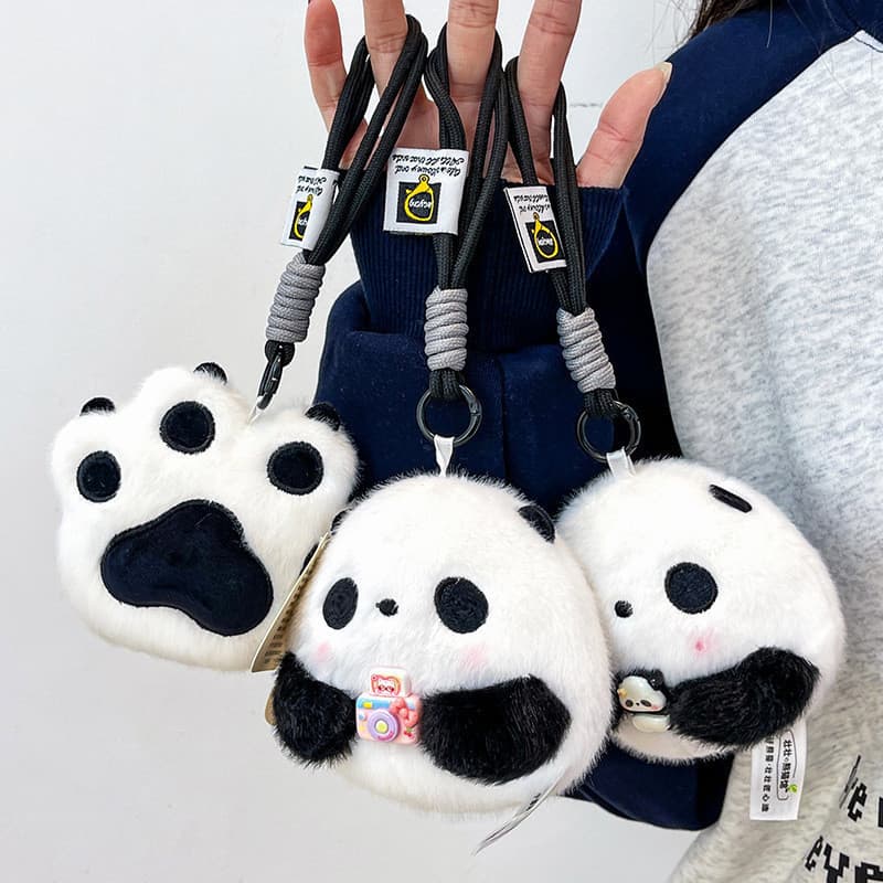 Novo Panda boneca saco de escola pingente bonito brinquedo de pelúcia carro boneca saco pingente chaveiro pingente