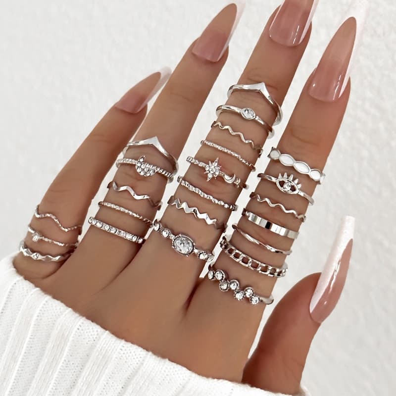 Conjunto De Anel Feminino Elegante Com Folha De Olho De Coração Embelezado Diamantes , Joias Da Moda Para Todas As Ocasi