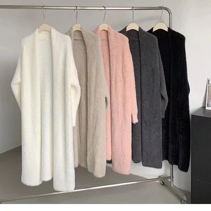Versão coreana imitação de lã de vison camisola jaqueta feminina solta exterior estilo preguiçoso longo branco malha Car
