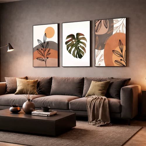 Kit 03 Quadros Decorativos Para Sala Folha Minimalista 50x90