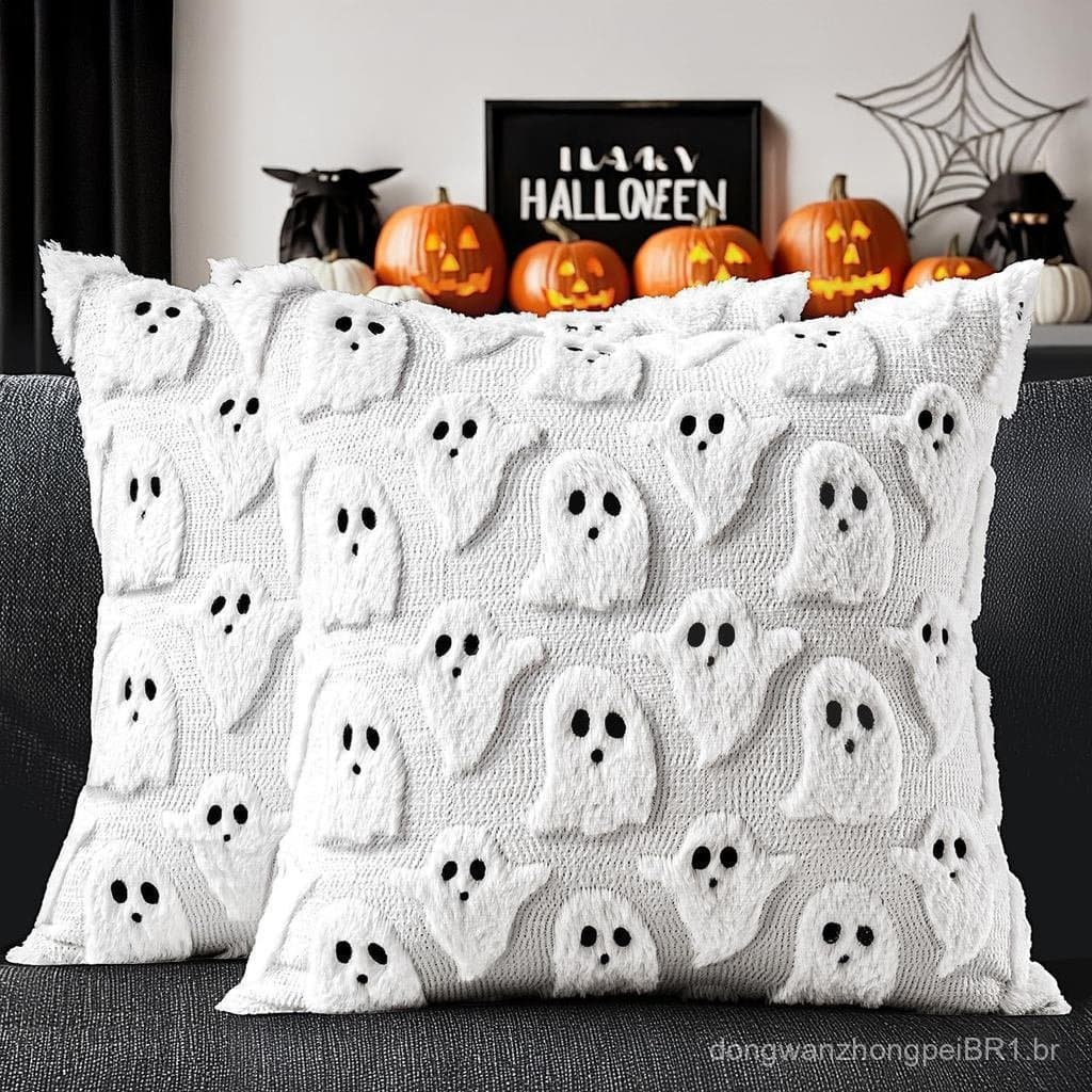 Fronhas de Halloween, Pacote com 2 Fronhas Macias com Padrão de Fantasmas, Fronhas Decorativas Macias