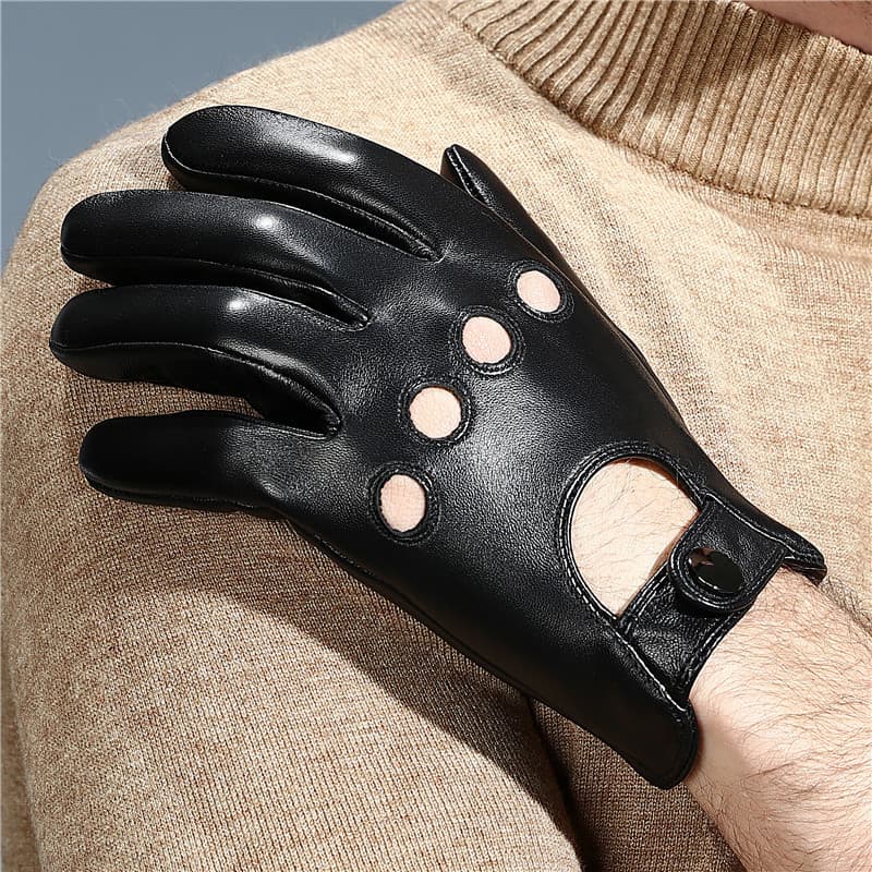Luvas de couro masculinas para motociclismo e condução, luvas finas para motocicleta, luvas de pele de carneiro resisten
