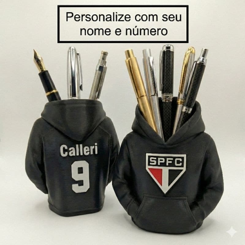 Porta caneta 3D - Porta lápis - Organizador de mesa - Personalize com time, nome e número - presente futebol