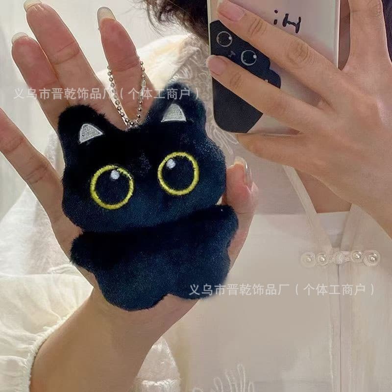 2026 novo estilo olho grande gato preto boneca pingente de pelúcia bonito gato preto casal saco chaveiro pequeno pingent