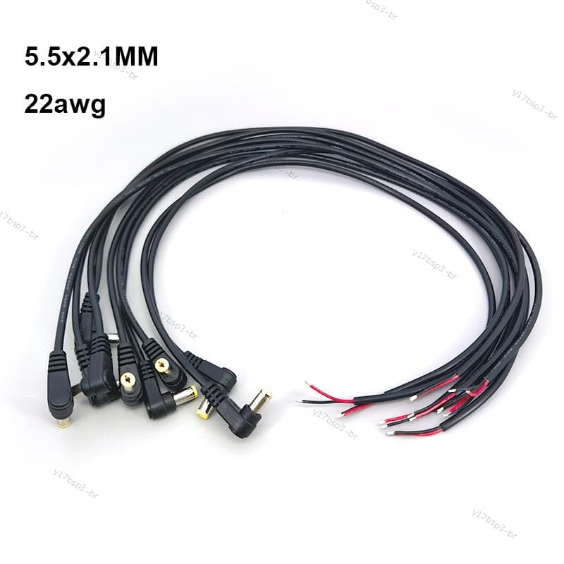 0.25/0.5m 2pin DC Macho Conector De Alimentação Plug pigtail 5.5x2.1MM 22AWG 3A Ângulo Reto 90 Graus Cabo De Fio Preto C