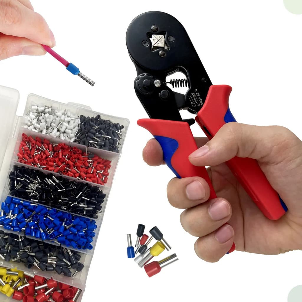 Kit Alicate Crimpar Prensa + 1200 Terminais Ilhós Tubular T7