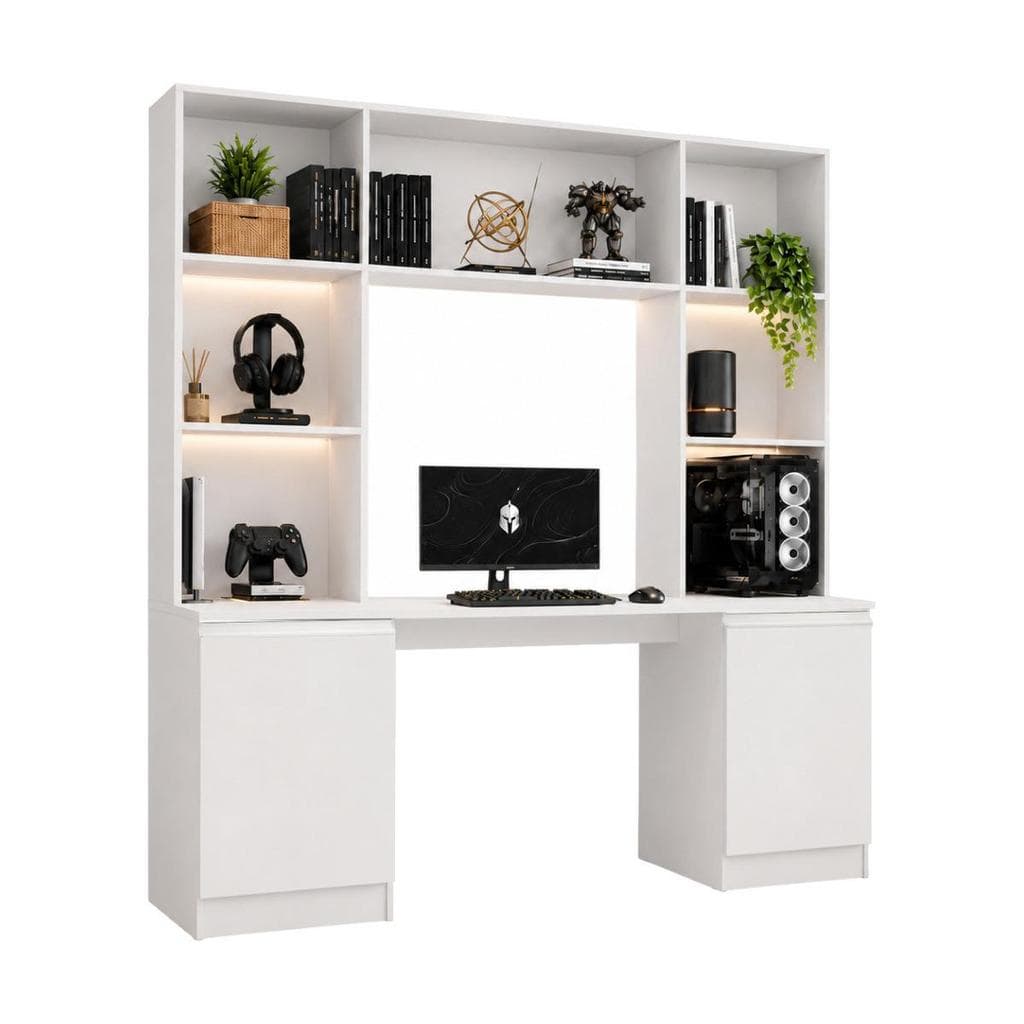 Mesa Gamer com Estante 2 Portas e 5 Prateleiras Smart Multimóveis MP6097
