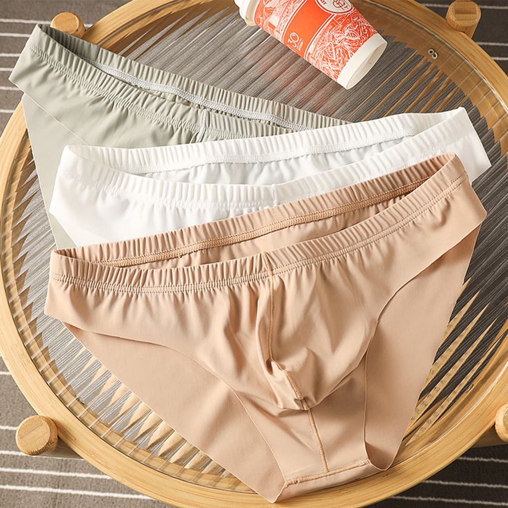 Pacote com 2 cuecas masculinas de seda gelada, finas, sem costura, respiráveis, de cor sólida, com design U-convexo, sex