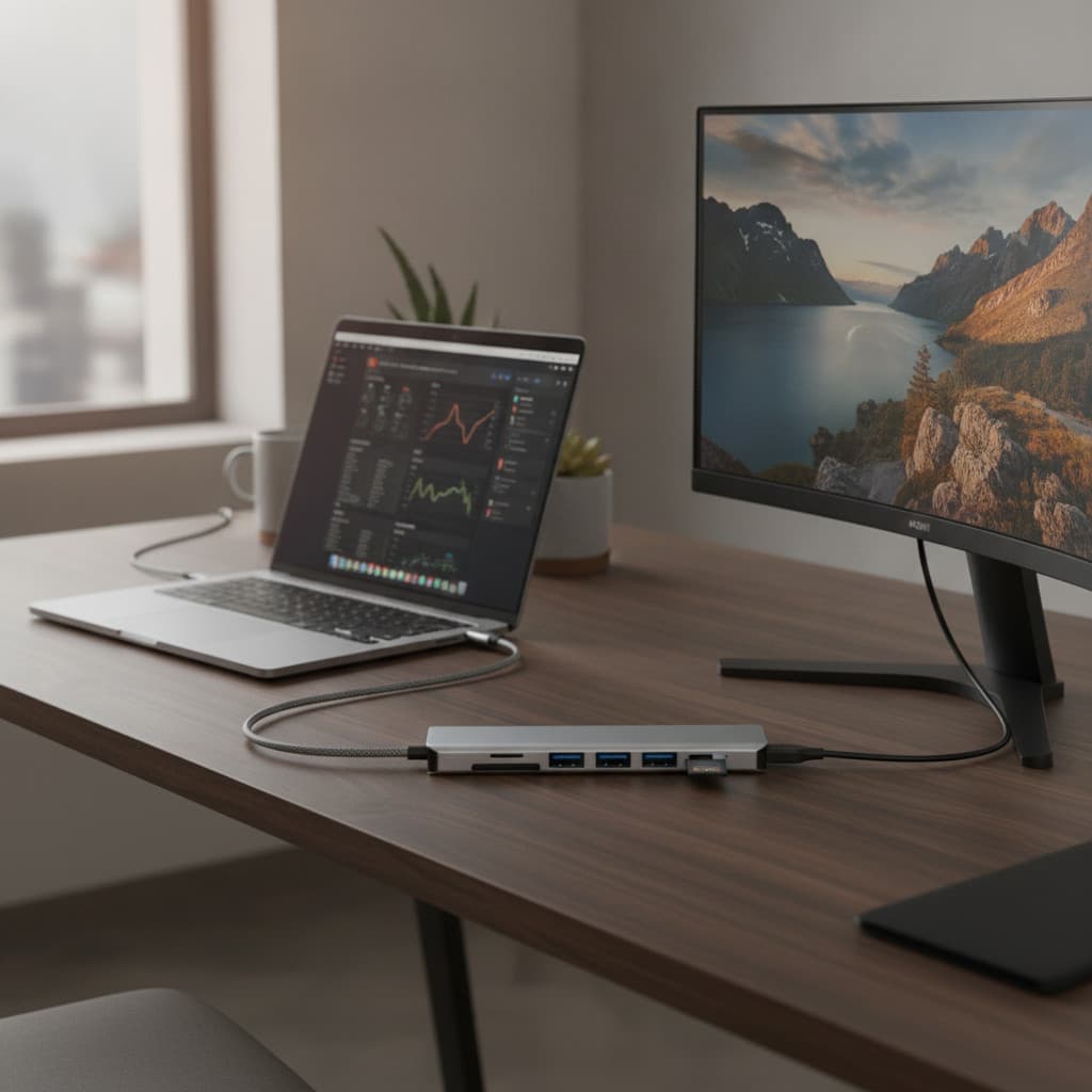 Hub Adaptador USB-C 7 em 1 – HDMI 4K, USB 3.0 e Leito - Novo Pronta Entrega Qualidade Superior