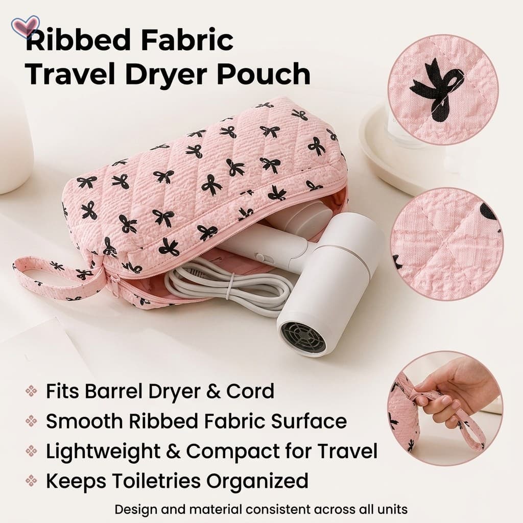Bolsa De Armazenamento Para Secador De Cabelo , Tecido Canelado , Organizador De Higiene Pessoal Viagem , Leve , Compact