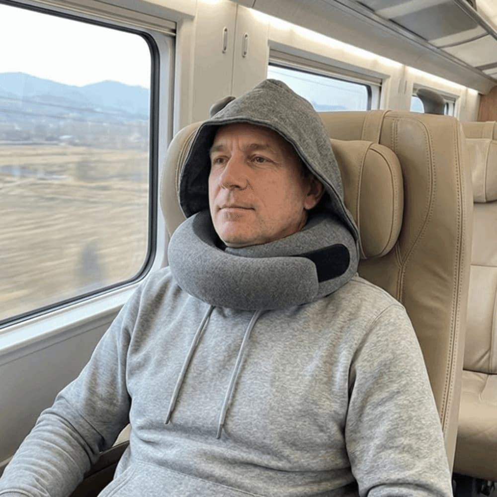 Almofada De Pescoço Com Capuz EBUCRE , Suporte Macio Bolsa De Armazenamento , Travesseiro De Viagem De Espuma Ajustável
