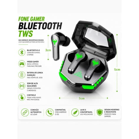 Fone Gamer TWS B-Max BM-227 Bluetooth 5.3 Sem Fio