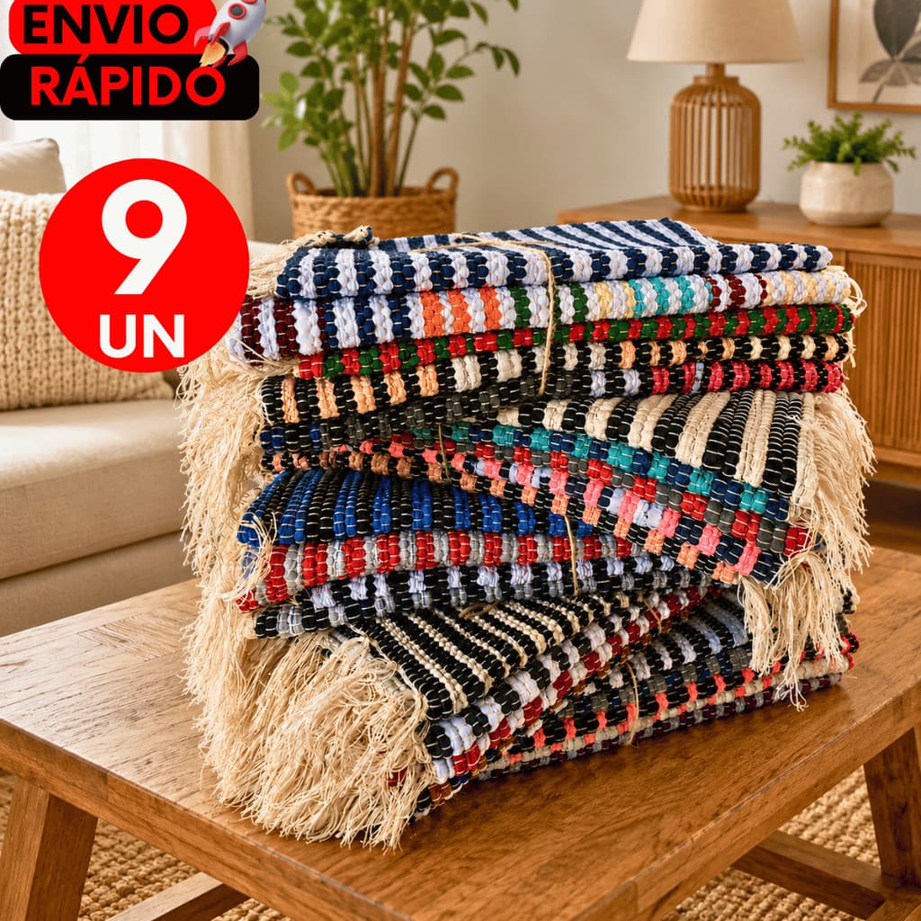 Kit 9 UN Tapetes Artesanais de Tiras para Cozinha, Sala, Quarto e Corredor – Resistente, Lavável e Confortável