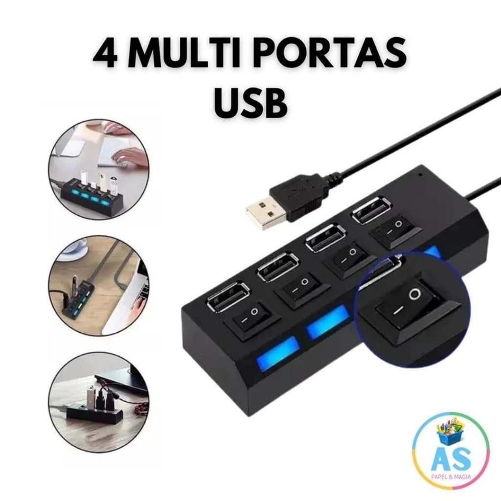 Hub USB 2.0 4 Portas H'Maston - Expansor Mouse Teclado Pen Drive 1