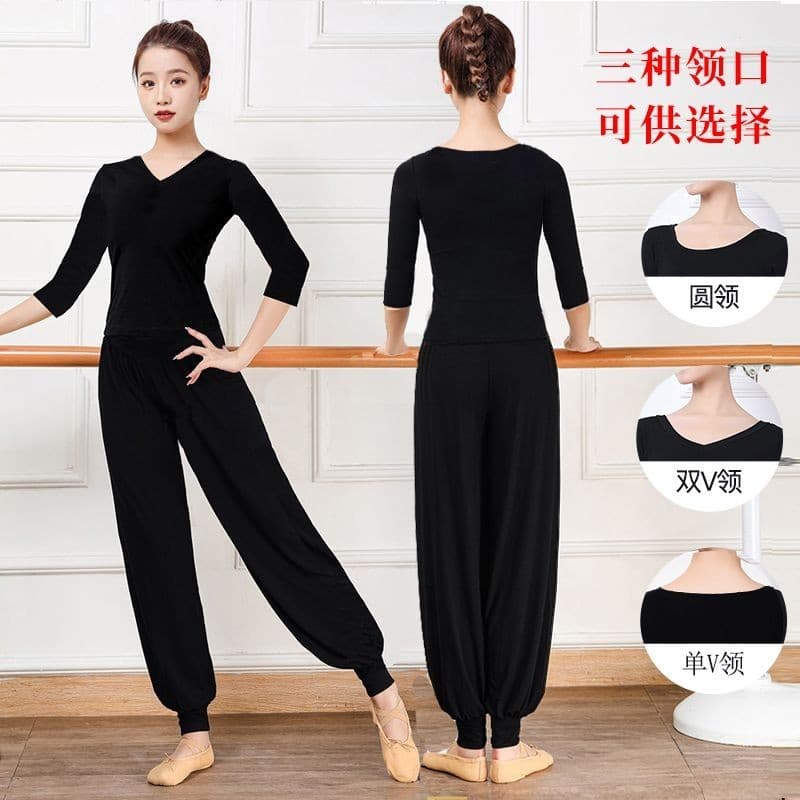 [WDF] Tecido Modal de alta elasticidade para mulheres, roupas pretas para prática de dança, roupas de ioga, body, camise