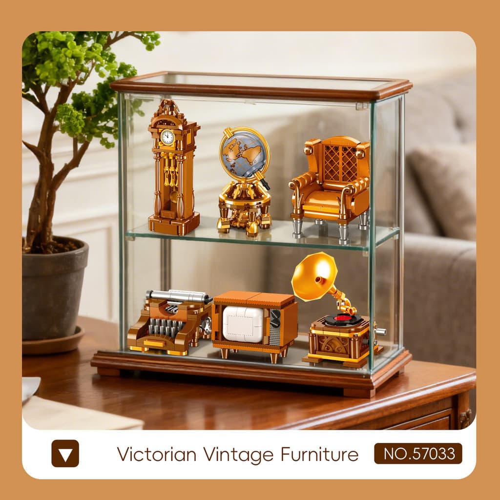 Novo produto⭐Retro móveis máquina de escrever relógio TV gramofone sofá montagem blocos de construção brinquedos educati