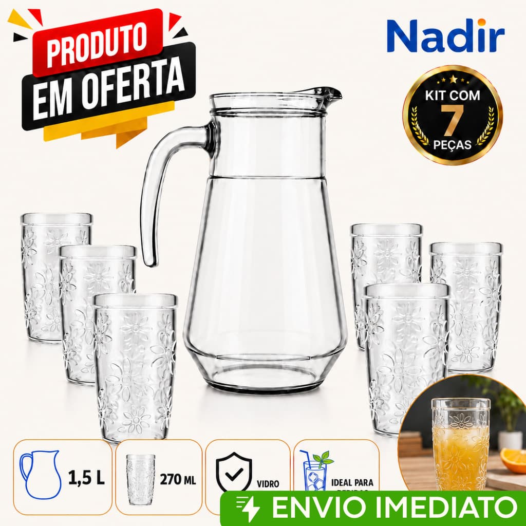 Kit 1 Jarra de Suco Sempre Bar + 6 Copos Nature