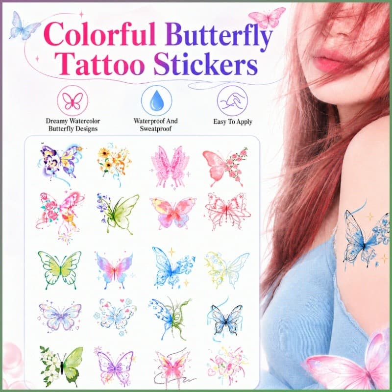 [Estilo Único] Miếng dán xăm tạm thời hình bướm đầy màu sắc / Tatuagem Temporária Feminina/Adesivo/Decoração Criativa