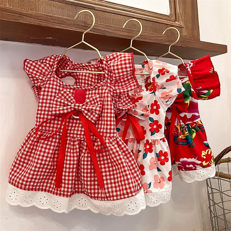 Roupa para Animais de Estimação: Vestido Tricolor com Mangas Franzidas, Estilo Primavera/Verão para Teddy, Bichon, Corgi