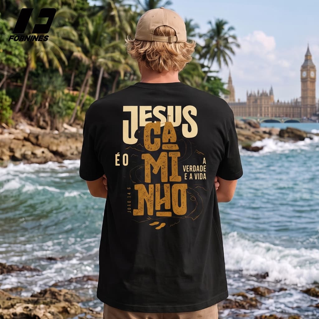 Camiseta Cristã Jesus É O Caminho Fé 100% Algodão Penteado Estampa Grande Profissional Streetwear Casual