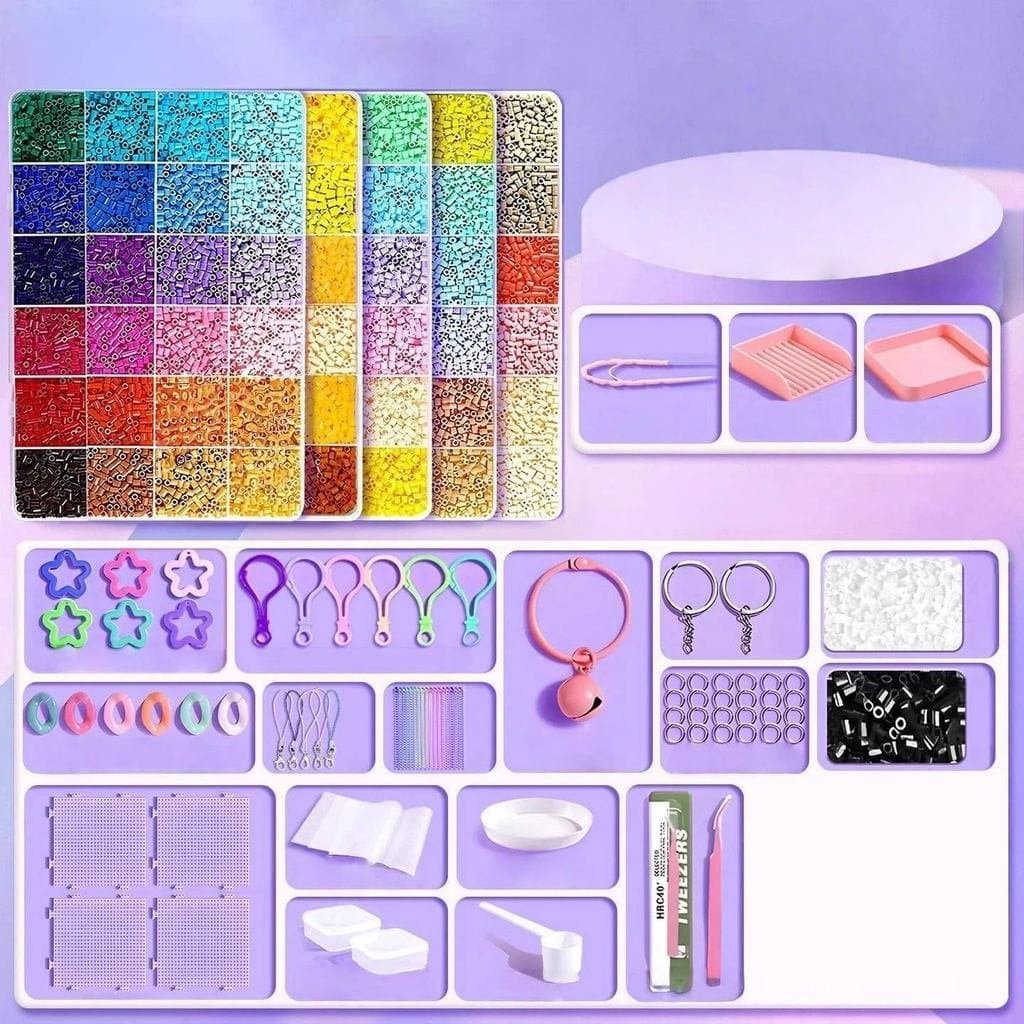 Kit de Miçangas Termocolantes - 120 Cores para Iniciantes, com Placa Quadrada, Papel para Passar, Pinça, Pingentes, Chav