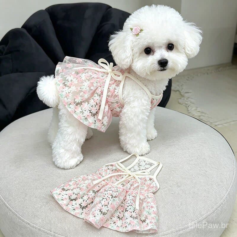 Vestido Princesa Pet Renda Floral Roupinha para Cachorro Pequeno