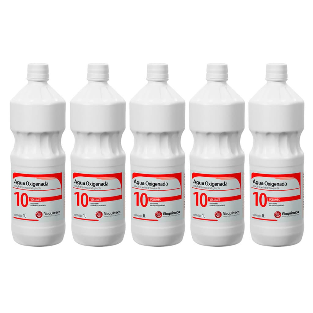 Kit 5 Água Oxigenada 10 Volumes de 1 Litro - Rioquímica