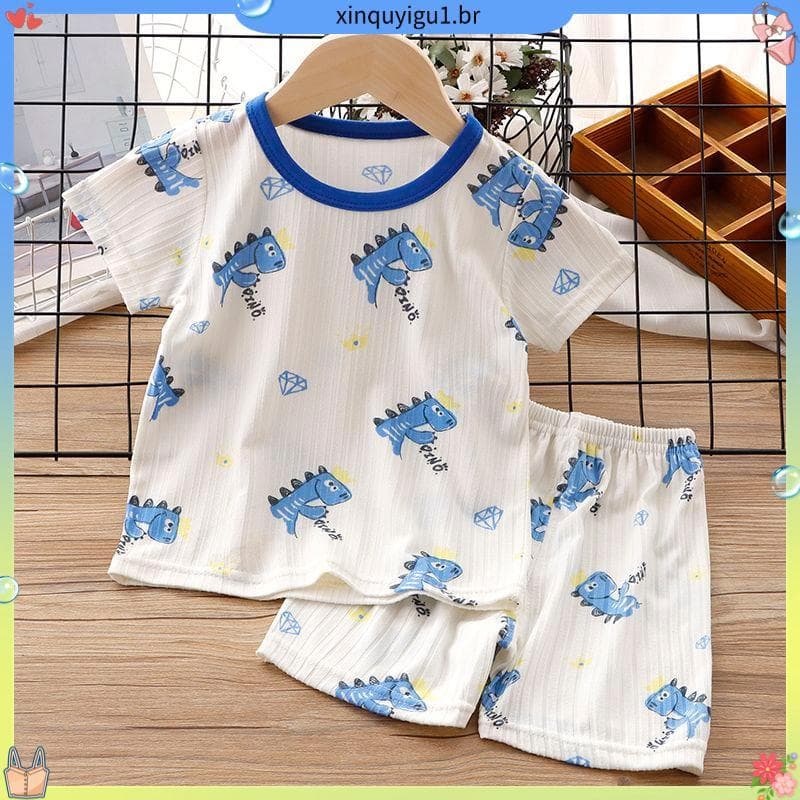 2208 vezes recomprar crianças verão terno de manga curta meninos seda gelo Casual camiseta meninas Shorts luz respirável