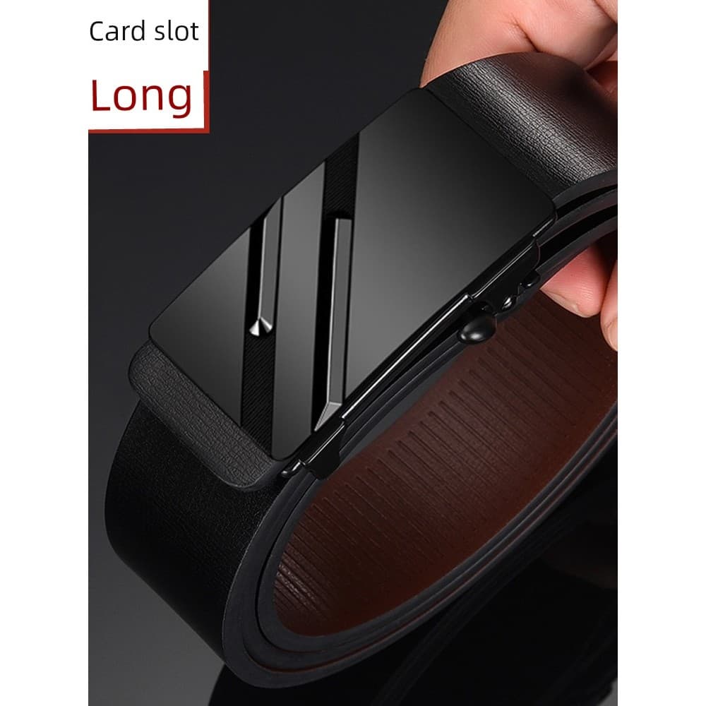 Cinto de couro masculino com fivela automática, moda para jovens, couro puro desdentado, Casual, calças de estudante