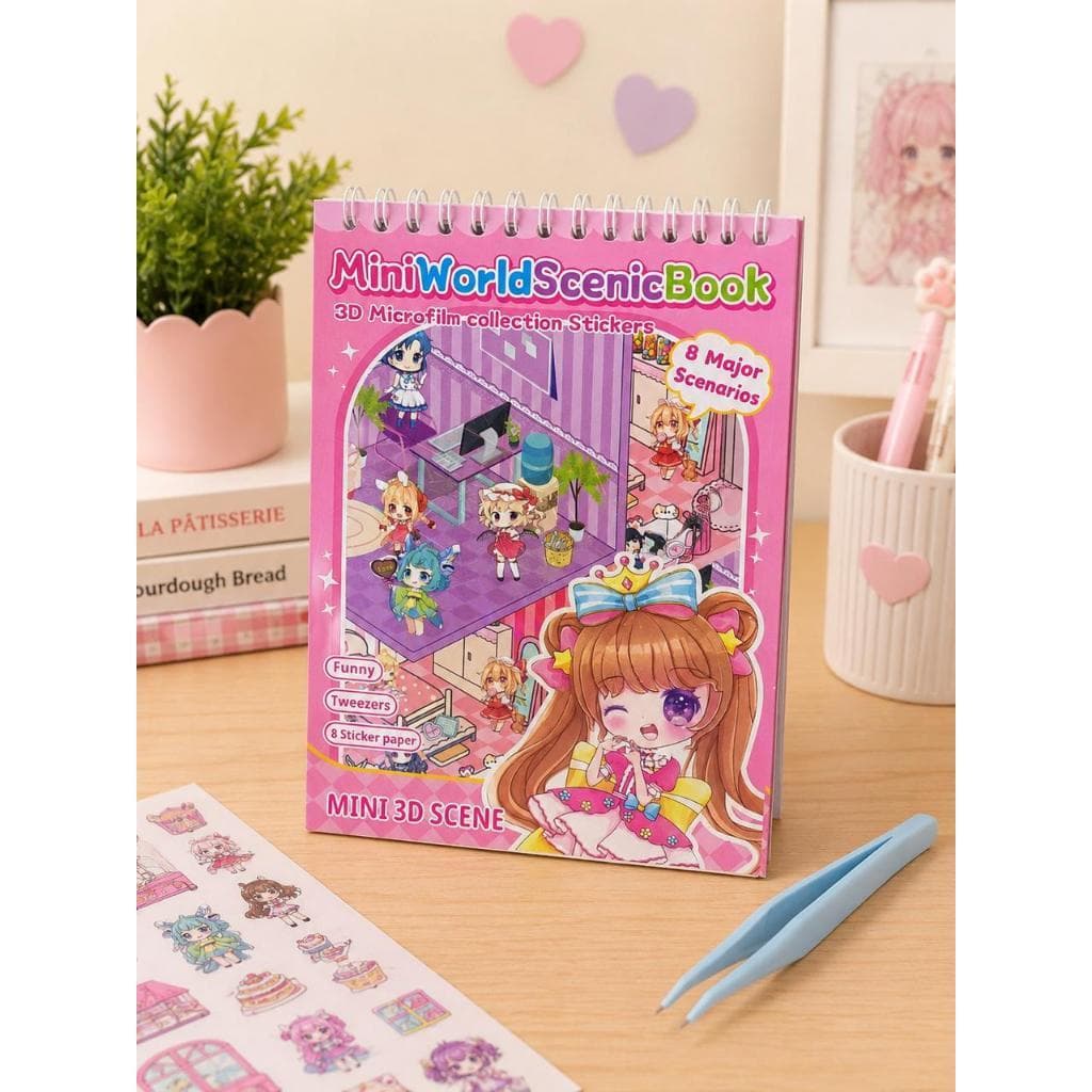 Caderno Interativo 3D Infantil 8 Mini Cenários Para Montar + Pinça Livro Com Adesivos