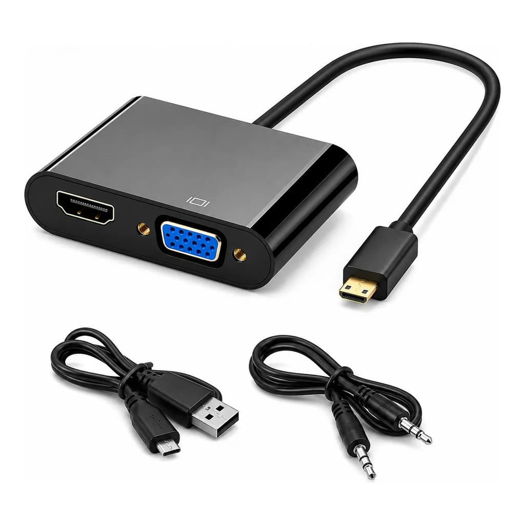Cabo Adaptador Conversor Micro Hdmi Para Vga E Hdmi 4k 1080p Com Áudio P2