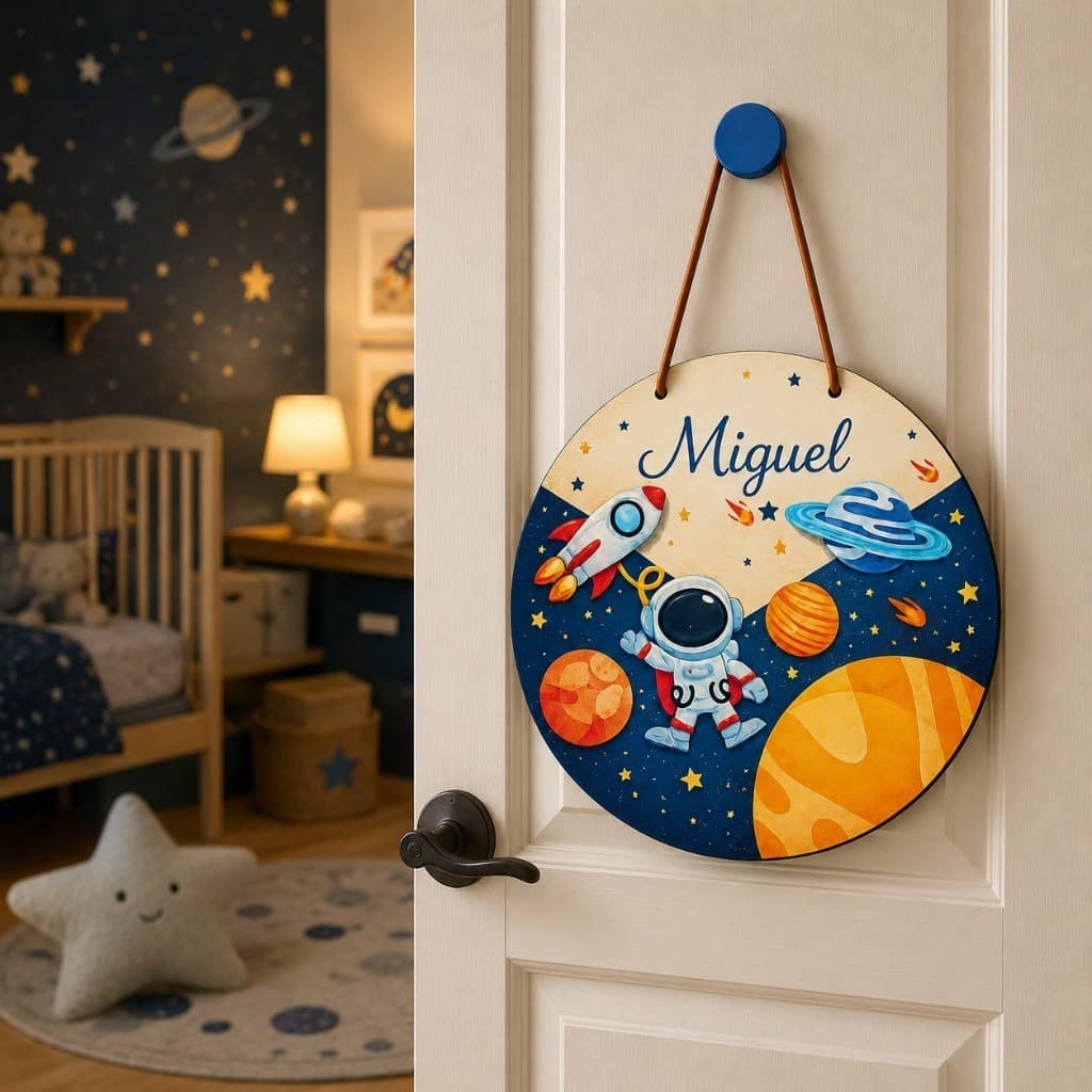 Porta Maternidade Personalizado  Nome Bebê Enfeite MDF Astronauta Decoração