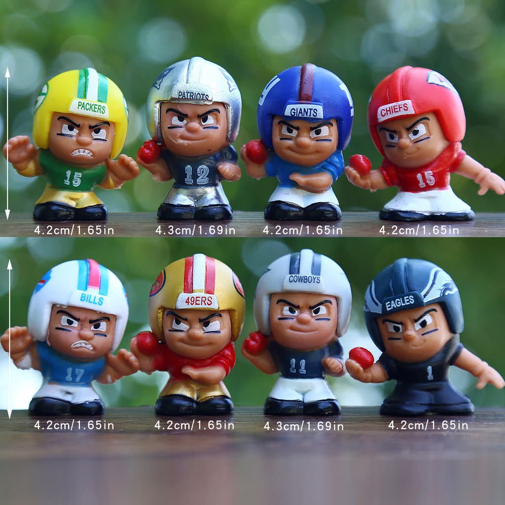 8 Pçs/Set 4.2cm Crianças Brinquedos Estrelas De Futebol Americano Esporte Rugby Jogador Capacete Troféu Mini Figura Ação