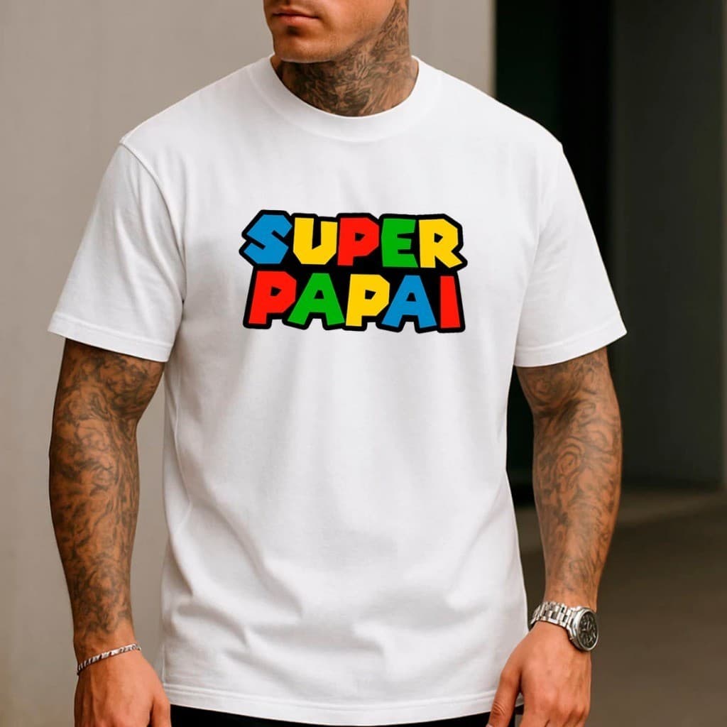 Camiseta Masculina Super ,mario Papai Camisa 100% Algodão Presente Dia Dos Pais video game
