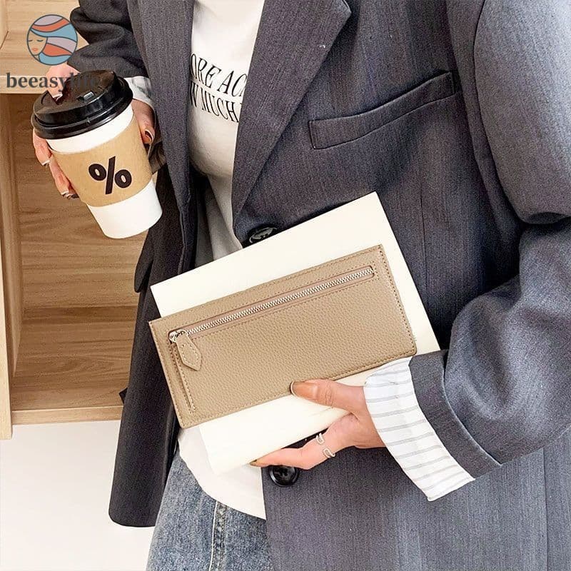 Carteira Feminina 2026 – Bolsa De Moedas Longa Com Padrão De Lichia De Cor Sólida Vários Compartimentos Para Cartões