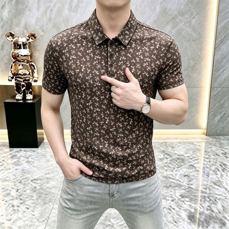 Venda quente verão masculino impresso camisa POLO All-match Floral de manga curta moda tendência lapela camiseta masculi