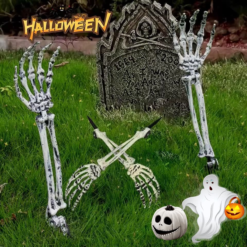 [Decoração De Halloween] Enfeites De Mão De Caveira De Plástico-Inserção De Gramado De Quintal Ao Ar Livre-Esqueleto Rea