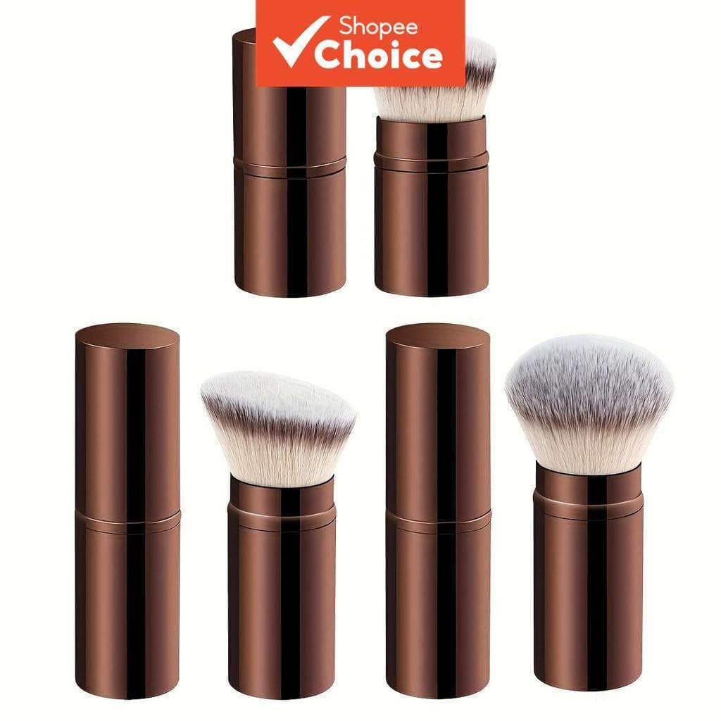 Conjunto De Pincéis De Maquiagem Facial Retrátil De 3 Peças Com Base E Iluminador Para Blush De Unhas , Cerdas Macias Po