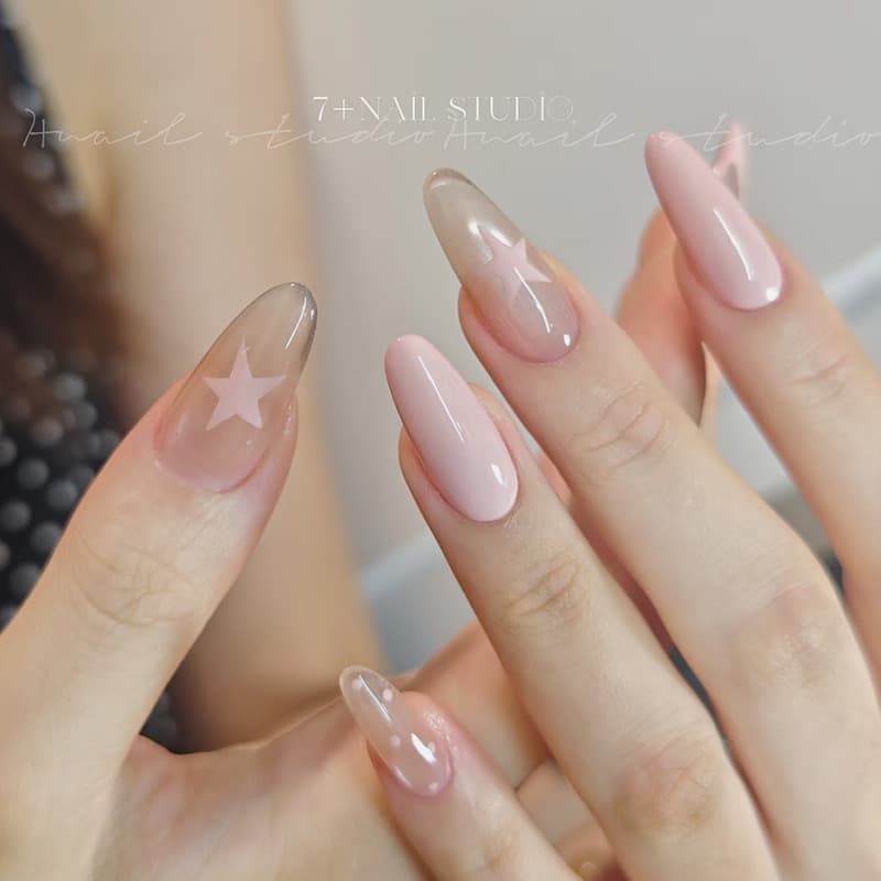 10 peças de unhas postiças artesanais em degradê rosa gelatinoso com efeito estelar, reutilizáveis, formato oval 1TRW
