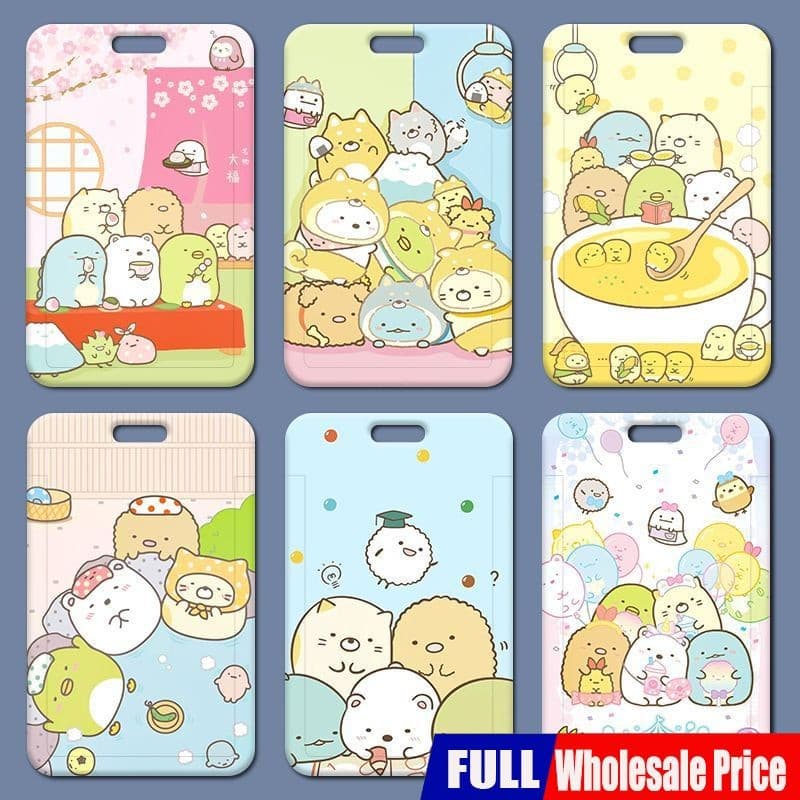 Porta-cartões Sumikkogurashi Capa deslizante de plástico Cartão escolar de estudante Cartão de refeição Crachá Cartão pe