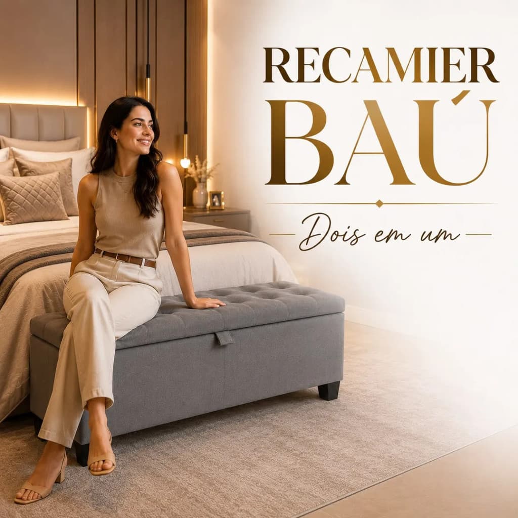Recamier Baú Sapateira Casal Organizadora 1,20M Pés Em Madeira Veludo Premium Luxo Qualidade Momentos Com A Familia